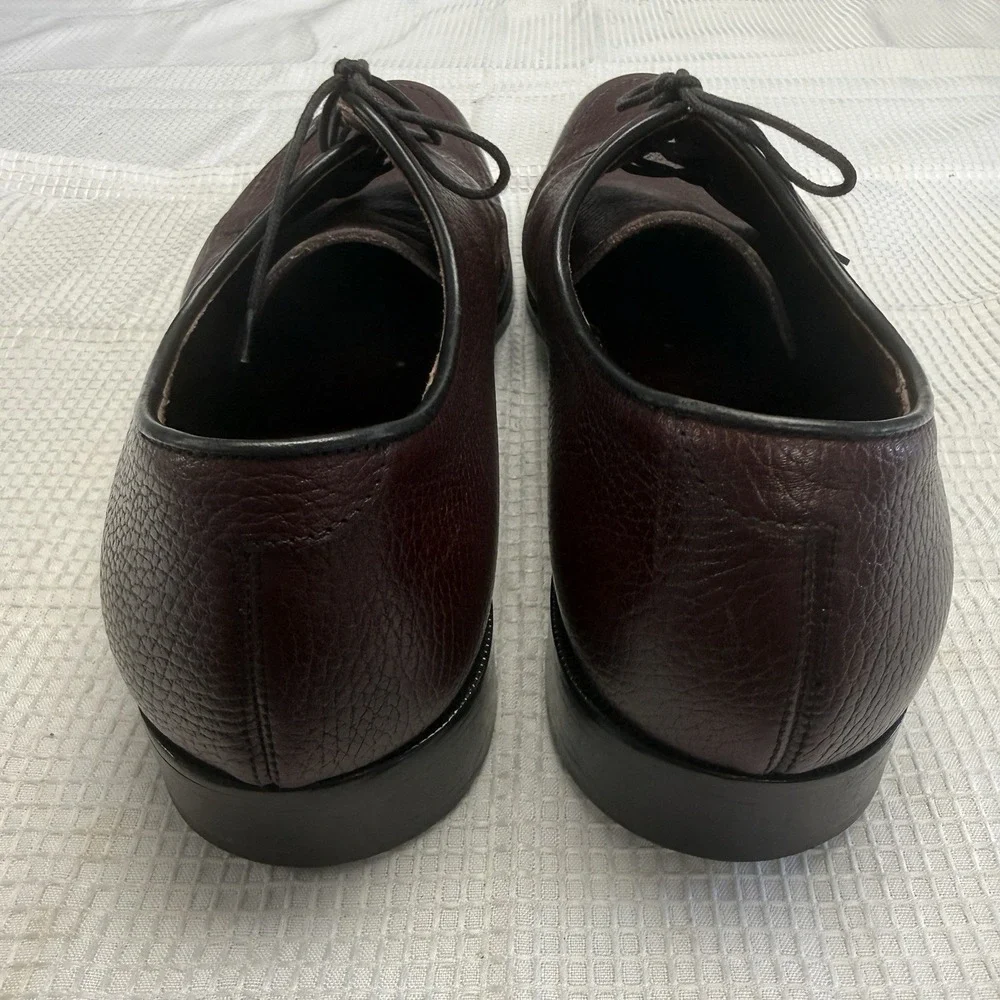 E.T. Wright Oxblood Pebble Grain Calfskin Apron Toe Derby Shoes Italy 13B